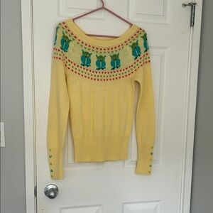 Lux Yellow Owl Yoke Sweater- Women's Crewneck